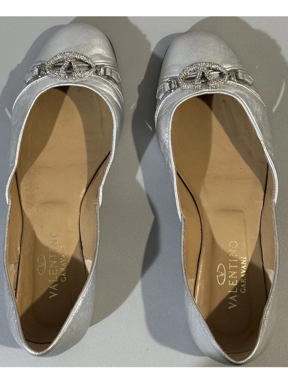 Valentino Garavani Silver Flats With Decorative Rhinestone Size 37.5/7.5